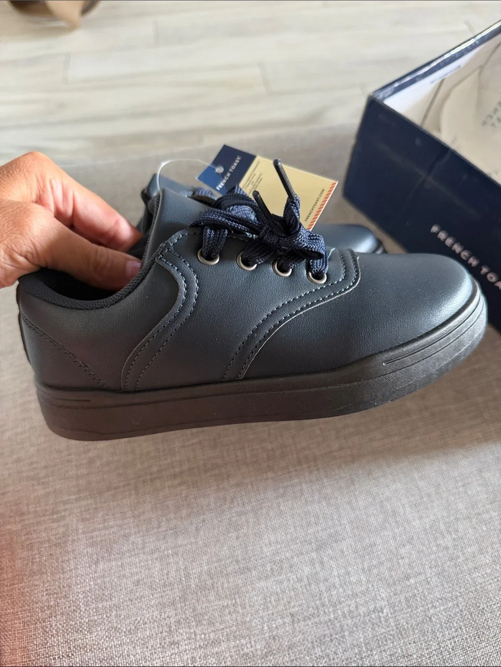 French Toast Navy Faux-Leather Kids Lace-Up Shoes